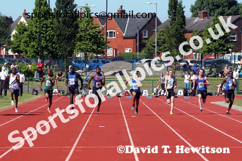 Mens under-20s 100 metres, 2021 Northern Senior and Under-20s Champs., Leigh. Photo: David T. Hewitson/Sports for All Pics